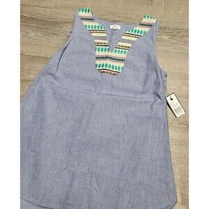 Crown and Ivy Blue Tank Top Embroidered‎ Appliqué Neckline Size XS Lightweight